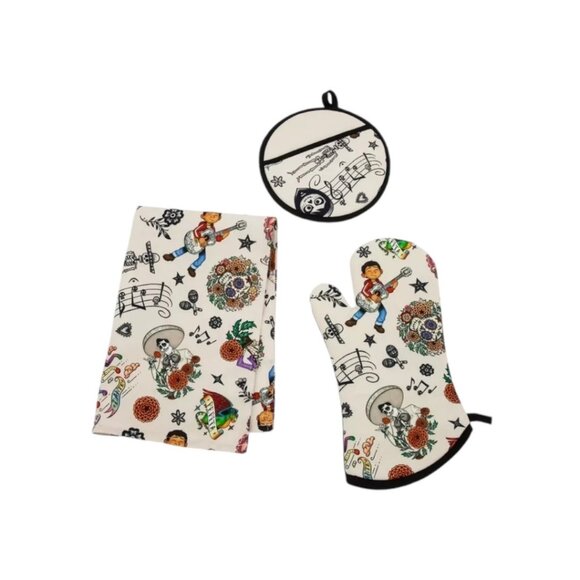 Disney Store Disney Pixar Coco Kitchen Dish Towel Potholder Oven Mitt Set - Picture 8 of 9